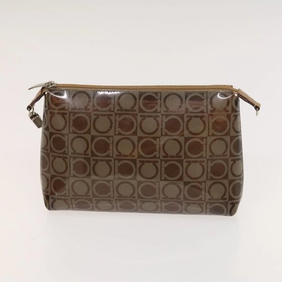 Salvatore Ferragamo Hand Bag Vinyl 2Set Brown Auth mr1382 - Picture 7 of 16